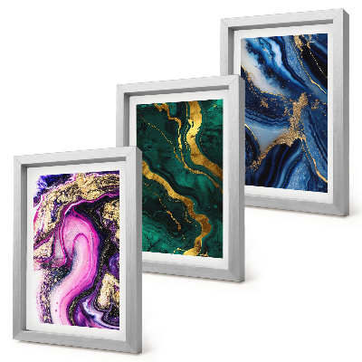 Composizione di 3 quadri Motivi astratti nelle tonalità del rosa, del verde e del blu