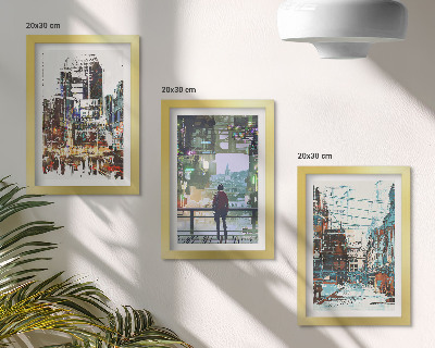 Trittico incorniciato Città moderne a colori con una figura sullo sfondo