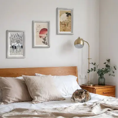 Set di 3 quadri con illustrazione di gru e paesaggio giapponese