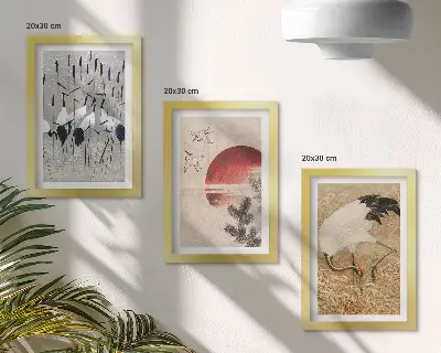 Set di 3 quadri con illustrazione di gru e paesaggio giapponese