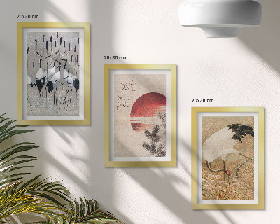 Composizione di 3 quadri illustrazioni di gru giapponesi paesaggio giapponese