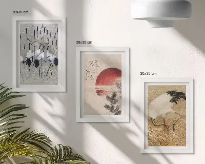 Set di 3 quadri con illustrazione di gru e paesaggio giapponese