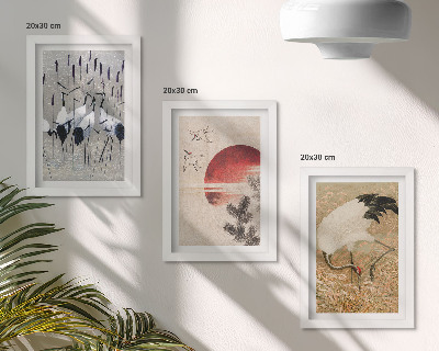 Composizione di 3 quadri illustrazioni di gru giapponesi paesaggio giapponese