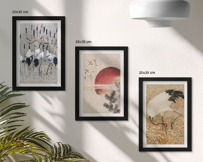 Composizione di 3 quadri illustrazioni di gru giapponesi paesaggio giapponese