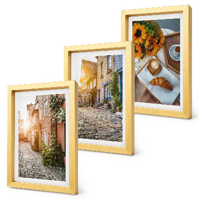 Trittico incorniciato Strade incantevoli con caffè e girasoli