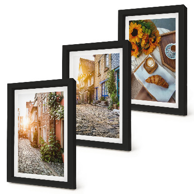 Trittico incorniciato Strade incantevoli con caffè e girasoli