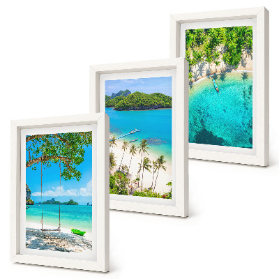 Trittico incorniciato Spiagge tropicali con palme e acque cristalline