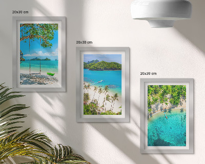 Trittico incorniciato Spiagge tropicali con palme e acque cristalline