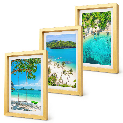 Trittico incorniciato Spiagge tropicali con palme e acque cristalline