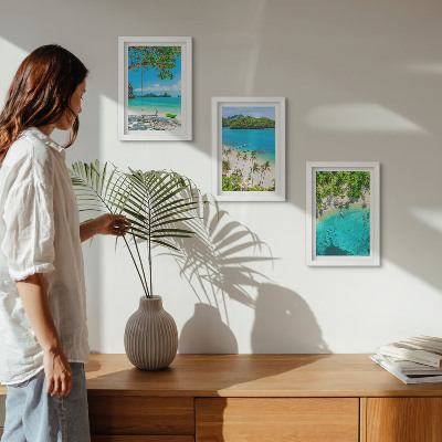 Trittico incorniciato Spiagge tropicali con palme e acque cristalline