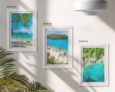 Trittico incorniciato Spiagge tropicali con palme e acque cristalline