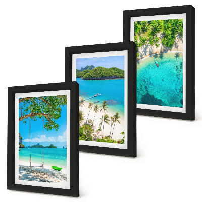 Trittico incorniciato Spiagge tropicali con palme e acque cristalline