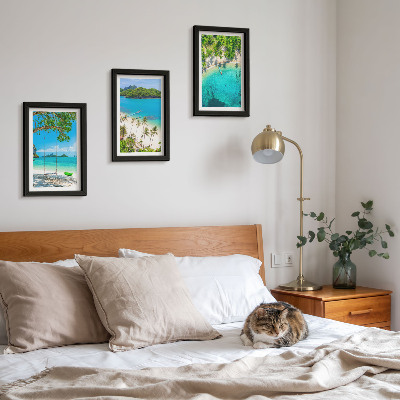 Trittico incorniciato Spiagge tropicali con palme e acque cristalline