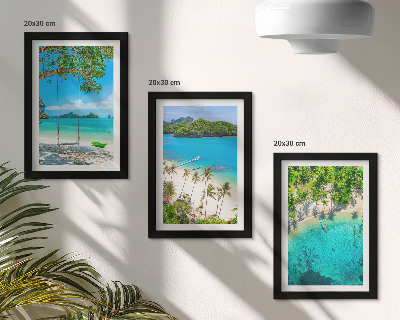 Trittico incorniciato Spiagge tropicali con palme e acque cristalline
