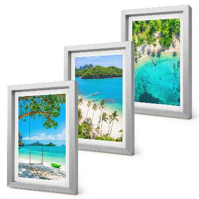 Trittico incorniciato Spiagge tropicali con palme e acque cristalline