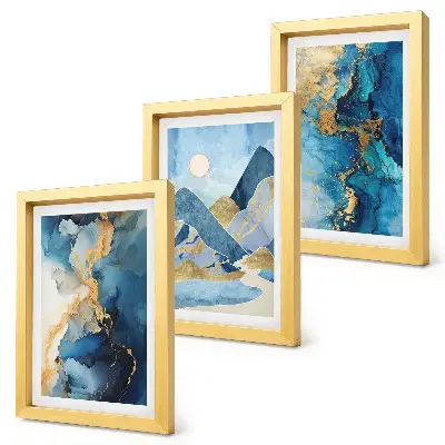 Composizione di 3 quadri motivo astratto con montagne blu