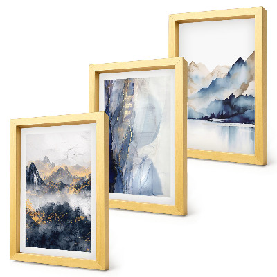 Trittico incorniciato Paesaggi montani con tonalità blu e grigie