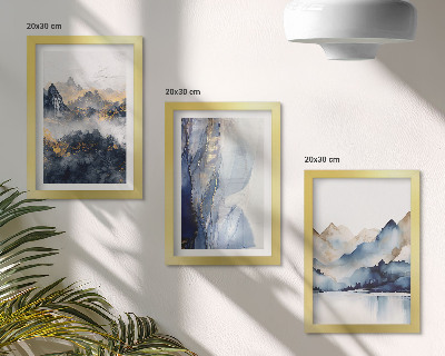 Trittico incorniciato Paesaggi montani con tonalità blu e grigie