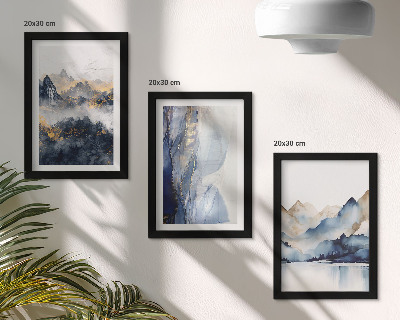 Trittico incorniciato Paesaggi montani con tonalità blu e grigie