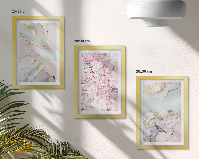 Composizione di 3 quadri Fiori rosa con motivi marmorizzati e pastello