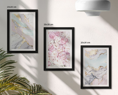 Composizione di 3 quadri Fiori rosa con motivi marmorizzati e pastello