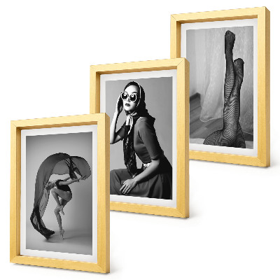 Composizione di 3 quadri Eleganti ritratti in bianco e nero di donne in pose raffinate.
