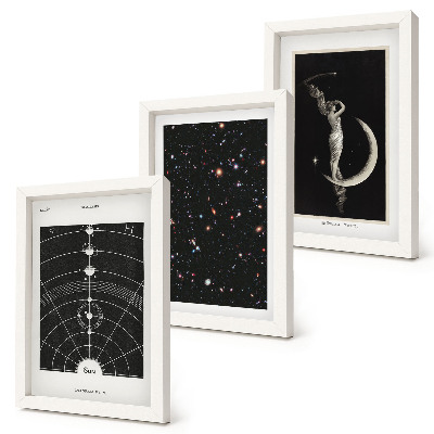 Trittico incorniciato galassie del sistema solare, notte, figura sulla luna