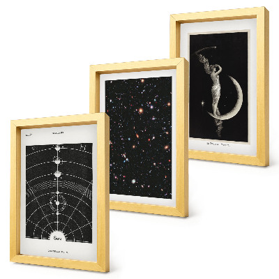 Trittico incorniciato galassie del sistema solare, notte, figura sulla luna