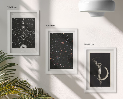 Trittico incorniciato galassie del sistema solare, notte, figura sulla luna