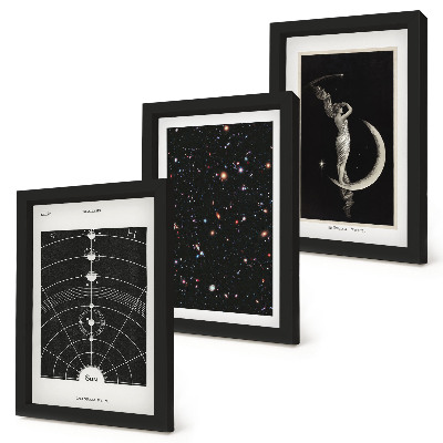 Trittico incorniciato galassie del sistema solare, notte, figura sulla luna