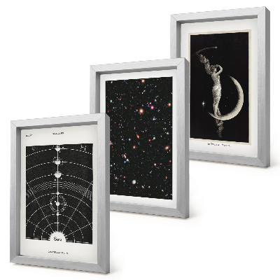 Trittico incorniciato galassie del sistema solare, notte, figura sulla luna