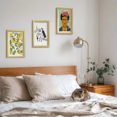 Composizione di 3 quadri con slogan sui limoni a tema vino e ritratto di Frida Kahlo