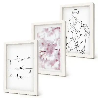 Composizione di 3 quadri con fiori e famiglia in stile minimalista