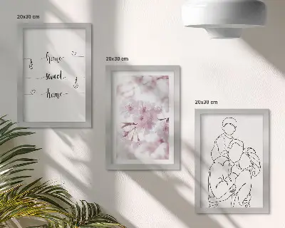 Composizione di 3 quadri con fiori e famiglia in stile minimalista