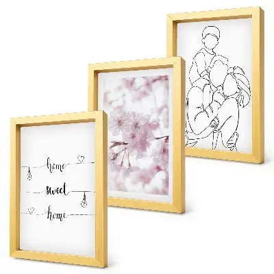 Composizione di 3 quadri con fiori e famiglia in stile minimalista