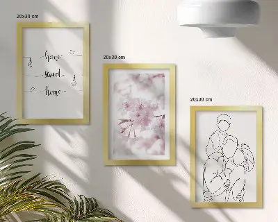Composizione di 3 quadri con fiori e famiglia in stile minimalista