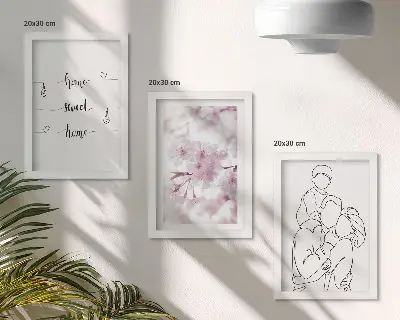 Composizione di 3 quadri con fiori e famiglia in stile minimalista