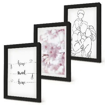 Composizione di 3 quadri con fiori e famiglia in stile minimalista