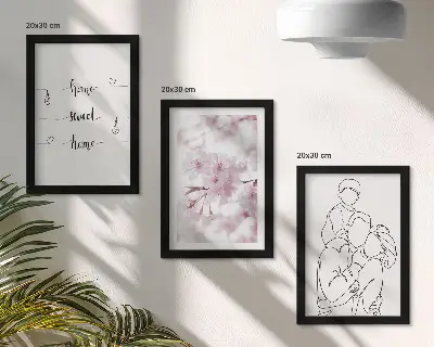 Composizione di 3 quadri con fiori e famiglia in stile minimalista