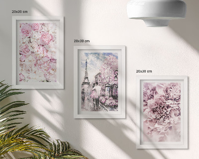 Trittico incorniciato Fiori nelle sfumature del rosa, paesaggio romantico