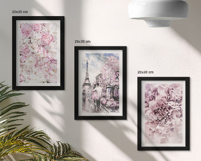Trittico incorniciato Fiori nelle sfumature del rosa, paesaggio romantico