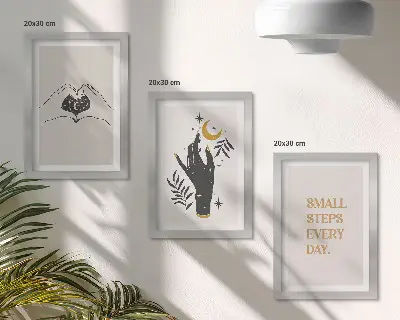 Composizione di 3 quadri con illustrazioni minimaliste in stile boho