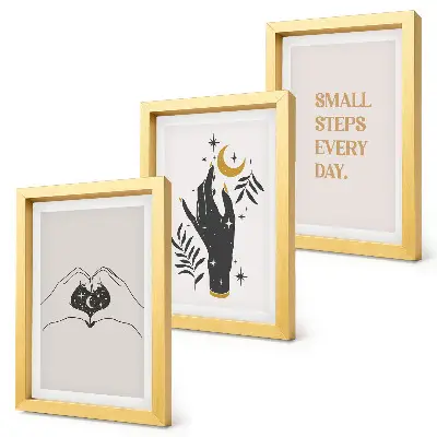 Composizione di 3 quadri con illustrazioni minimaliste in stile boho