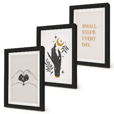 Composizione di 3 quadri con illustrazioni minimaliste in stile boho