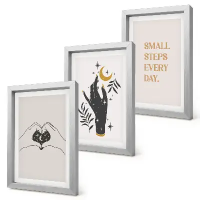 Composizione di 3 quadri con illustrazioni minimaliste in stile boho