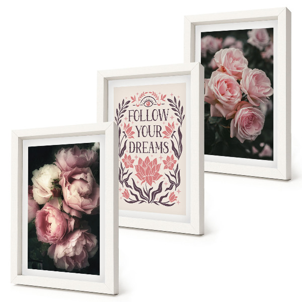 Composizione di 3 quadri Rose vintage con la scritta sui sogni