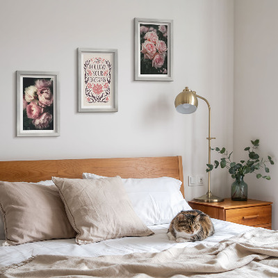 Composizione di 3 quadri Rose vintage con la scritta sui sogni