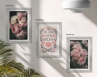 Composizione di 3 quadri Rose vintage con la scritta sui sogni