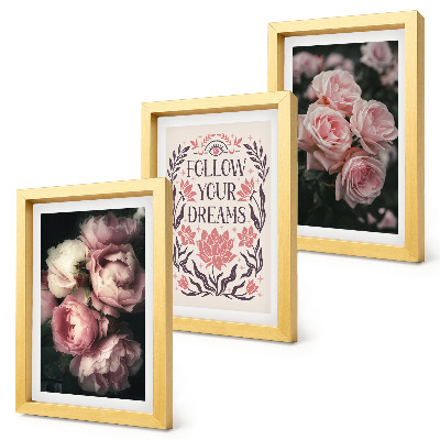 Composizione di 3 quadri Rose vintage con la scritta sui sogni