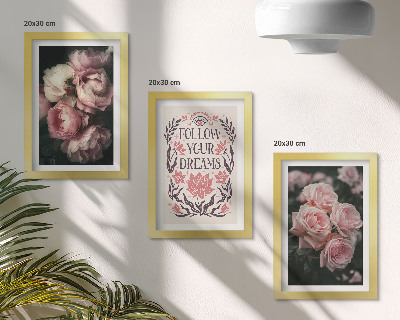 Composizione di 3 quadri Rose vintage con la scritta sui sogni